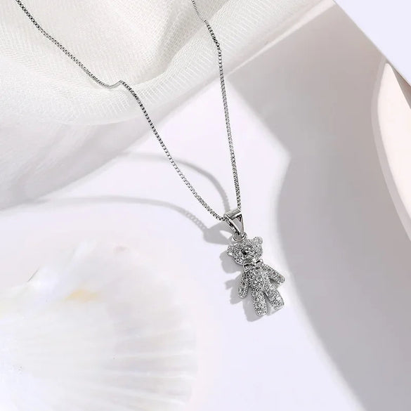 Women's Copper Electroplated Teddy Bear Animal Zodiac Necklace With Diamond Embedded
