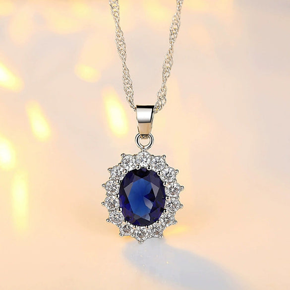 Women's Copper Electroplated Zircon Jewelry Set With Water Wave Chain Geometric Love And Water Drop Necklace And Matching Earrings