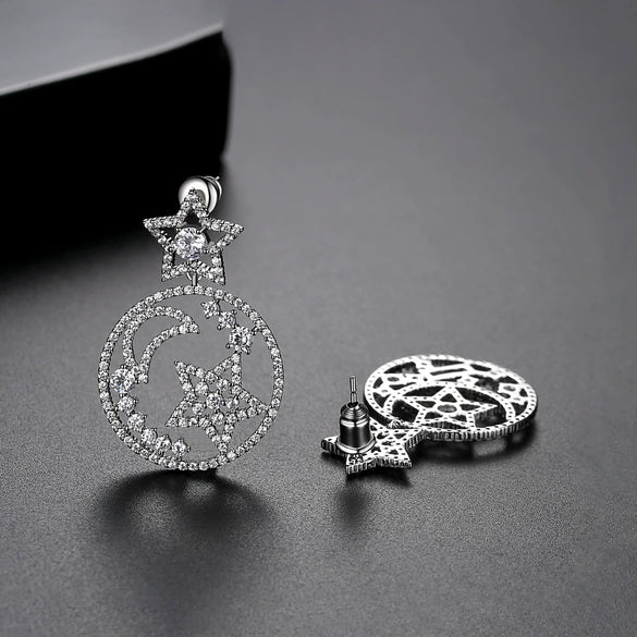 Women's Copper Electroplated Zircon Stud Earrings With Creative Star And Moon Design Fashion Minimalist Jewelry
