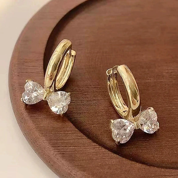 Women's Copper Elegant Heartshaped Geometric Zirconia Earrings