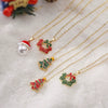 Women's Copper Enamel Christmas Hat Wreath And Tree Pendant Necklace With Geometric Design And Olink Chain