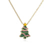 Women's Copper Enamel Christmas Hat Wreath And Tree Pendant Necklace With Geometric Design And Olink Chain