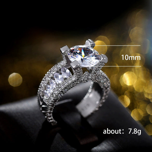 Women's Copper Engagement Ring With Geometric Pattern And Zircon