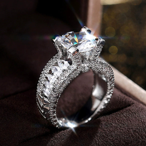 Women's Copper Engagement Ring With Geometric Pattern And Zircon
