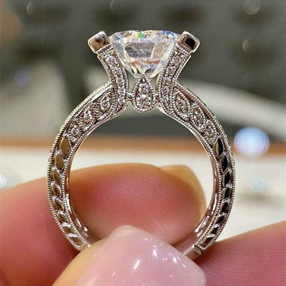 Women's Copper Engagement Ring With Geometric Pattern And Zircon