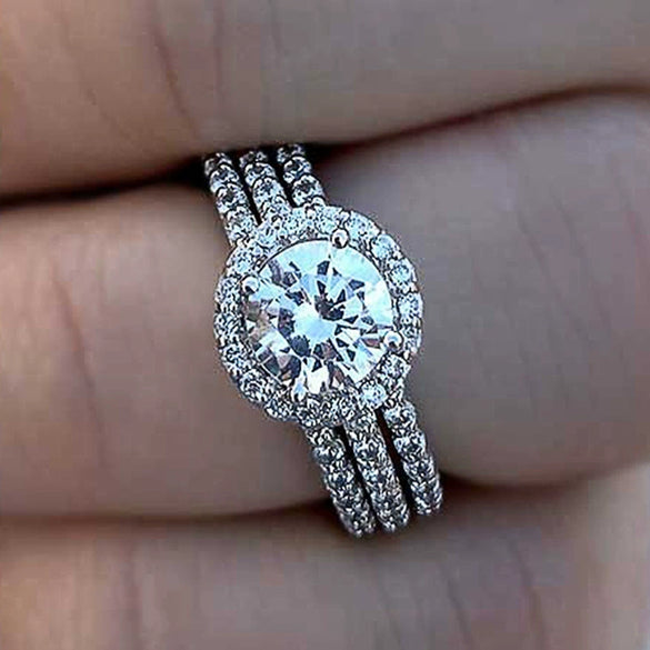 Women's Copper Engagement Ring With Inlaid Zircon And Geometric Pattern