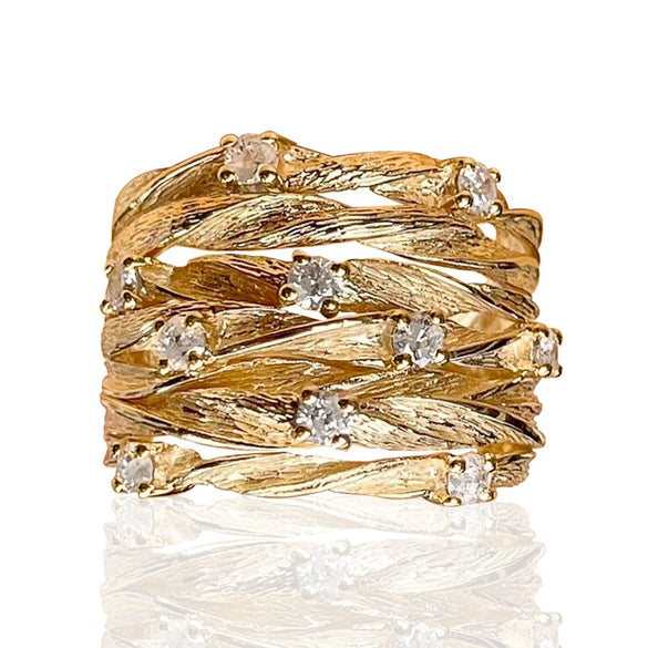 Women's Copper Fashionable Wide Multiring Accessories With Inlaid Zircon And Flower Pattern