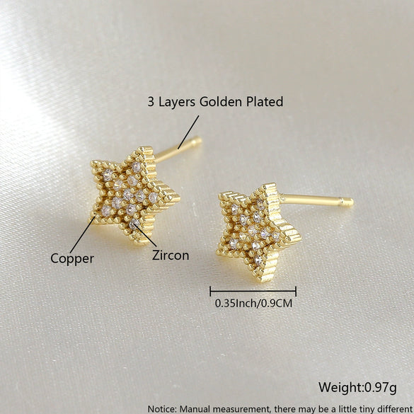 Women's Copper Fivepointed Star Earrings Electroplated Versatile Style