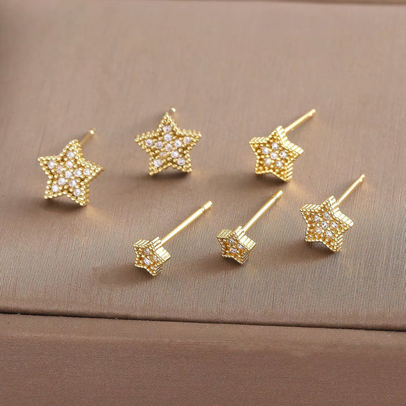 Women's Copper Fivepointed Star Earrings Electroplated Versatile Style