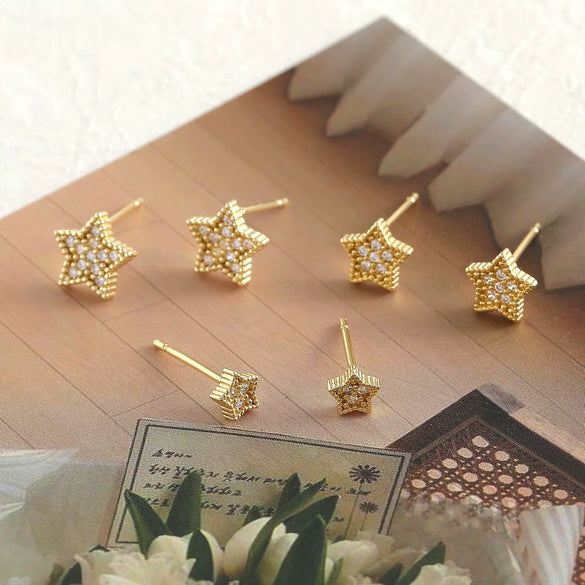 Women's Copper Fivepointed Star Earrings Electroplated Versatile Style