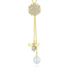 Women's Copper Flower And Bee Pendant Necklace With Zircon Accents Adjustable Cross Chain Jewelry