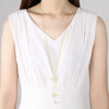 Women's Copper Flower And Bee Pendant Necklace With Zircon Accents Adjustable Cross Chain Jewelry