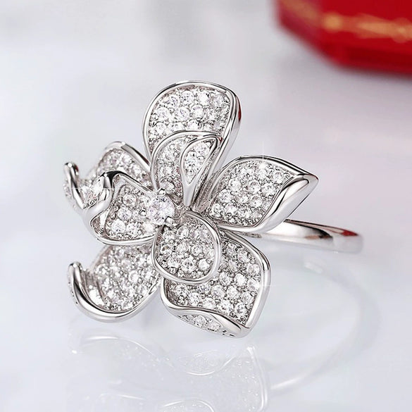 Women's Copper Flower Camellia Zircon Ring