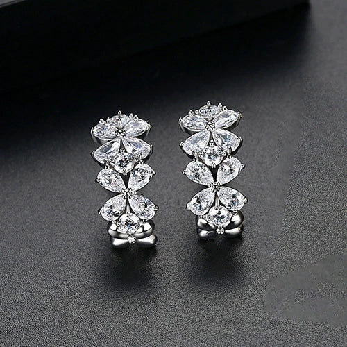 Women's Copper Flower Cshaped Earrings With Zircon Inlay And Electroplated Finish Fashion Jewelry