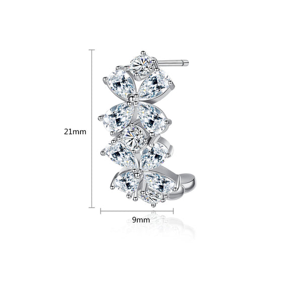 Women's Copper Flower Cshaped Earrings With Zircon Inlay And Electroplated Finish Fashion Jewelry