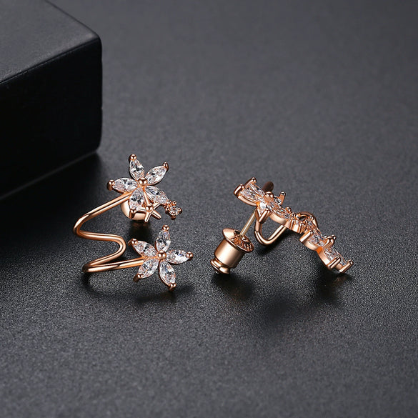 Women's Copper Flower Earrings With Zircon Inlay And Electroplated Fashion Jewelry