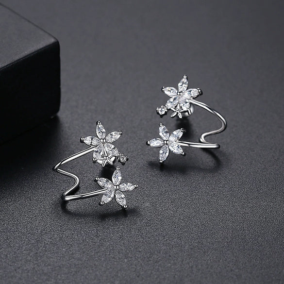 Women's Copper Flower Earrings With Zircon Inlay And Electroplated Fashion Jewelry