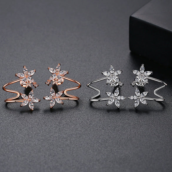 Women's Copper Flower Earrings With Zircon Inlay And Electroplated Fashion Jewelry