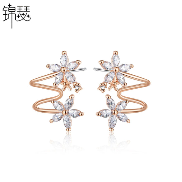 Women's Copper Flower Earrings With Zircon Inlay And Electroplated Fashion Jewelry