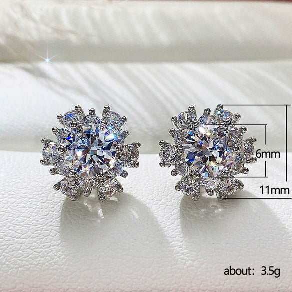 Women's Copper Flower Earrings With Zircon