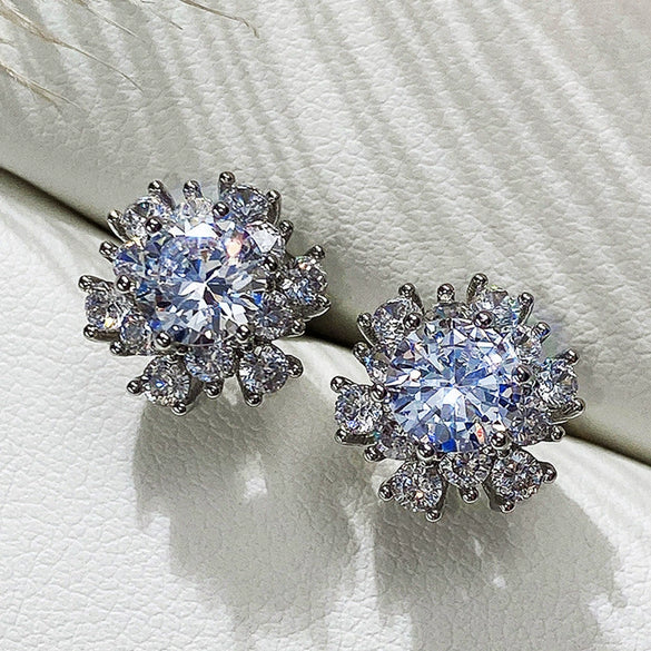 Women's Copper Flower Earrings With Zircon