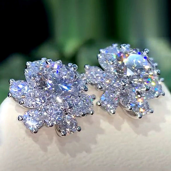 Women's Copper Flower Earrings With Zircon
