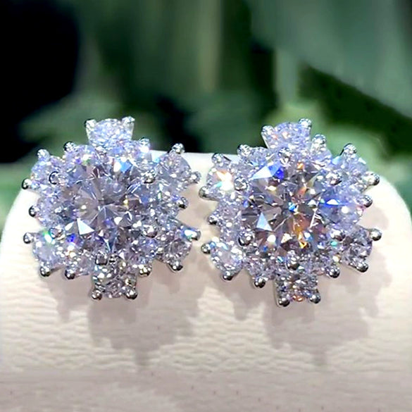 Women's Copper Flower Earrings With Zircon