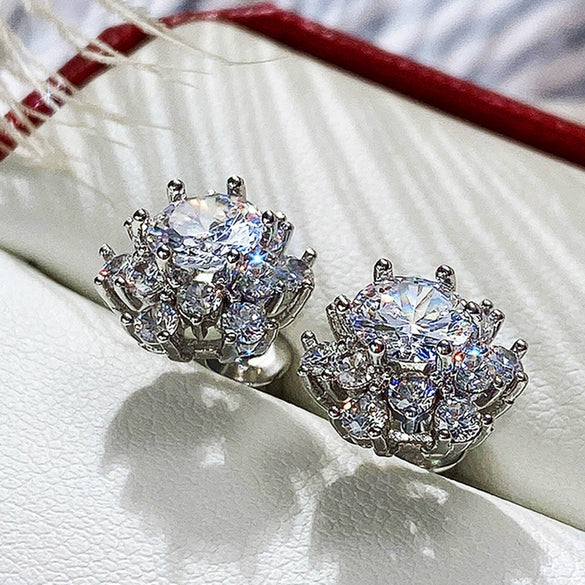 Women's Copper Flower Earrings With Zircon