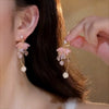 Women's Copper Flower Long Earrings Set With Crystal