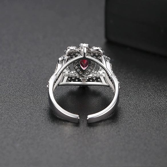 Women's Copper Flower Ring With Microinlaid Zircon Electroplated Finish Adjustable Open Band Geometric Fashion Jewelry