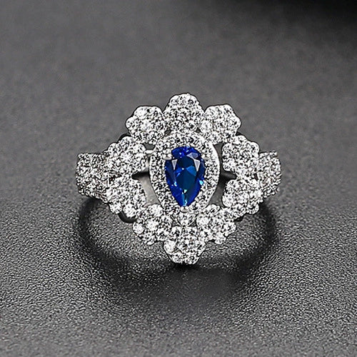 Women's Copper Flower Ring With Microinlaid Zircon Electroplated Finish Adjustable Open Band Geometric Fashion Jewelry