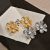 Women's Copper Flower Stud Earrings With Metal Scale Pattern And Electroplated Finish Elegant Fashion Statement Jewelry