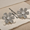 Women's Copper Flower Stud Earrings With Metal Scale Pattern And Electroplated Finish Elegant Fashion Statement Jewelry