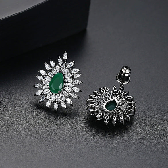 Women's Copper Flower Water Drop Earrings With Inlaid Zircon Fashion Statement Jewelry Wholesale
