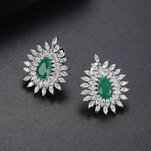 Women's Copper Flower Water Drop Earrings With Inlaid Zircon Fashion Statement Jewelry Wholesale