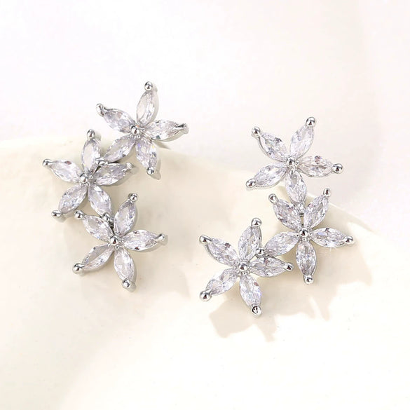 Women's Copper Flower Zircon Earrings With Marquise Shaped Stone Delicate Floral Fashion Jewelry Wholesale