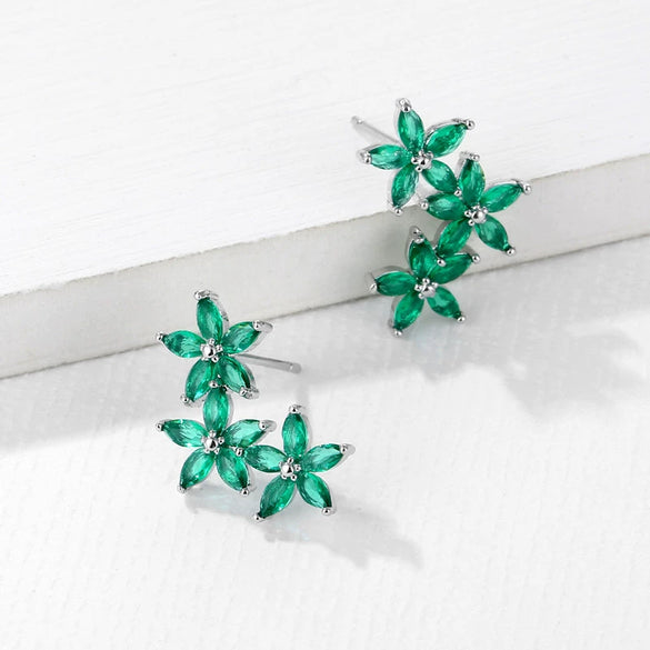 Women's Copper Flower Zircon Earrings With Marquise Shaped Stone Delicate Floral Fashion Jewelry Wholesale