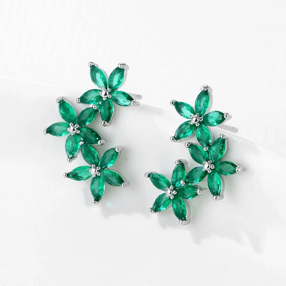 Women's Copper Flower Zircon Earrings With Marquise Shaped Stone Delicate Floral Fashion Jewelry Wholesale