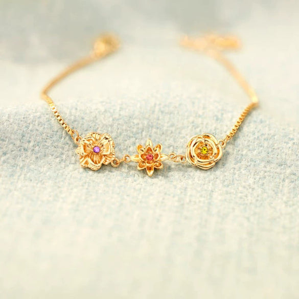 Women's Copper Flower Zodiac Peanut Pendant Bracelet With Zircon Birthstone
