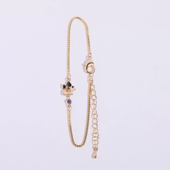 Women's Copper Flower Zodiac Peanut Pendant Bracelet With Zircon Birthstone