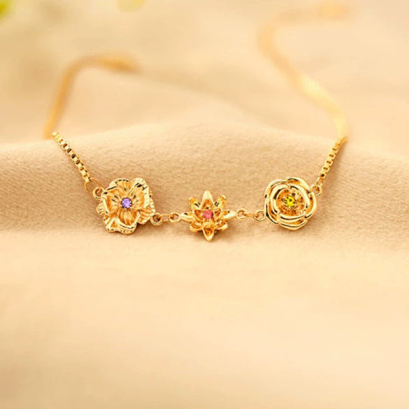 Women's Copper Flower Zodiac Peanut Pendant Bracelet With Zircon Birthstone