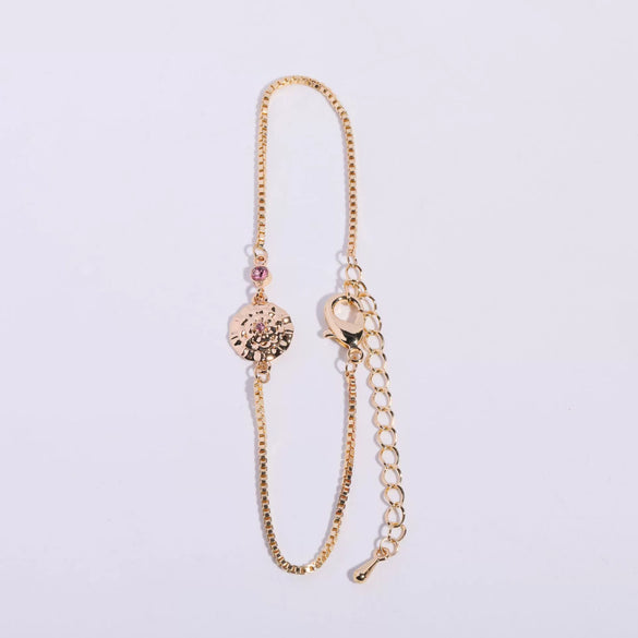 Women's Copper Flower Zodiac Peanut Pendant Bracelet With Zircon Birthstone