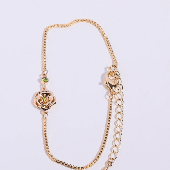 Women's Copper Flower Zodiac Peanut Pendant Bracelet With Zircon Birthstone