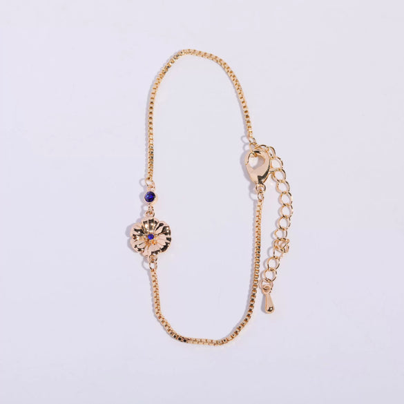 Women's Copper Flower Zodiac Peanut Pendant Bracelet With Zircon Birthstone