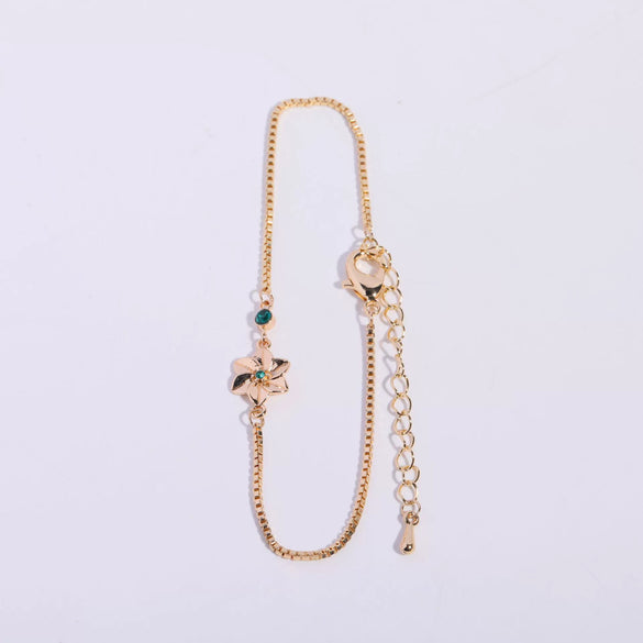 Women's Copper Flower Zodiac Peanut Pendant Bracelet With Zircon Birthstone