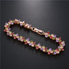 Women's Copper Four Leaf Clover Bracelet With Colorful Zircon Inlay And Gold Tone Leaf Design