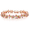 Women's Copper Four Leaf Clover Bracelet With Colorful Zircon Inlay And Gold Tone Leaf Design