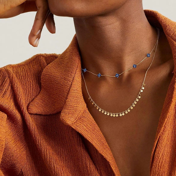 Women's Copper Four Leaf Clover Necklace With O Shaped Chain Electroplated Geometric Pendant Fresh Sweet Style Jewelry