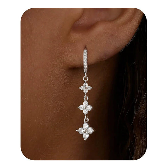 Women's Copper Four Leaf Clover Tassel Earrings With Stainless Steel Posts Electroplated Geometric Floral Style Fashion Jewelry Accessory