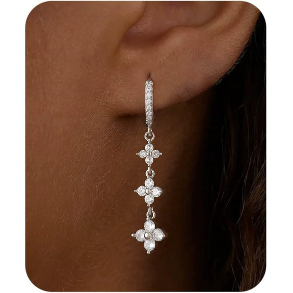 Women's Copper Four Leaf Clover Tassel Earrings With Stainless Steel Posts Electroplated Geometric Floral Style Fashion Jewelry Accessory